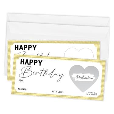 Imagem de Conjunto de 2 bilhetes de aniversário Golden Surprise Scratch & Reveal, cartões de raspadinha de bilhetes de viagem DIY, raspadinhas de 9 x 20 cm, cartão surpresa de presente para festa de aniversário