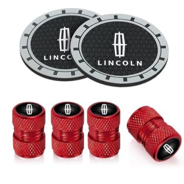 Imagem de 6 peças Suporte de copo de carro de couro com tampas de válvula de pneu para Lincoln MKS, MKT, MKX, Navigator, Continental MKC MKZ, conjunto de tampas de poeira de carro, chaveiro acessórios - LK