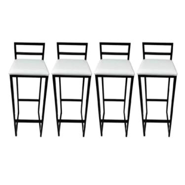 Imagem de Kit Com 4 Banquetas Altas Industriais Para BalcãO E Cozinha, Conjunto De Bancos Com Estilo RúStico E Resistente(Branco)