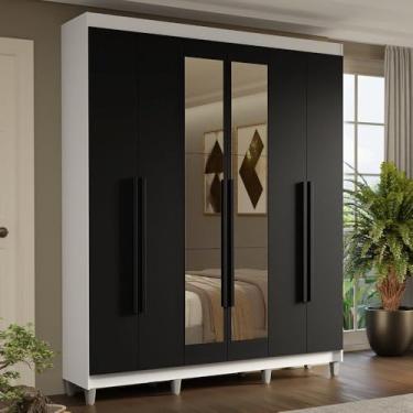 Imagem de Guarda-roupa Casal com Pés 6 Portas Batentes com Espelho Branco/preto/preto Saturno Madesa