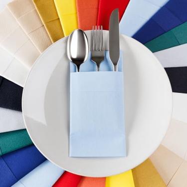 Imagem de Guardanapos de jantar com talheres AMERICAN HOMESTEAD - Guardanapos de mesa descartáveis semelhantes a panos dobrados - Serviettes de papel absorvente para casamentos, festas e eventos - 40 x 39 cm