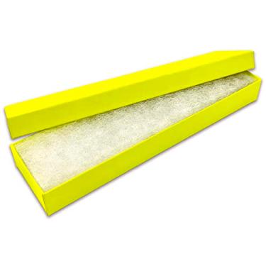Imagem de TheDisplayGuys – Pacote com 25 caixas de joias de papel kraft #82 com enchimento de algodão – amarelo neon (20,32 cm x 5,32 cm x 3,81 cm) – Presente, envio, varejo