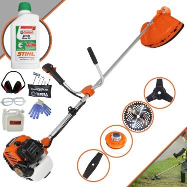 Imagem de Roçadeira Terra GR520XP À Gasolina 52cc 2,5HP Cortador de Grama Com Faca 2 Pontas + Faca 3 Pontas + Faca 40 Dentes + Carretel + ÓLEO STIHL 2T + EPI