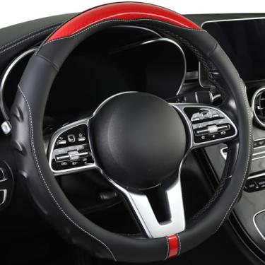 Imagem de Capa de volante personalizada para RAM 1500-3500, couro napa esportivo, fibra de carbono, antiderrapante 15,5-40,6 cm (vermelho01)