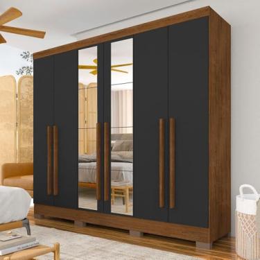 Imagem de Roupeiro Casal 6pts 2gav Com Espelho Ester Freijó/preto - M.a Freijó/preto Fosco