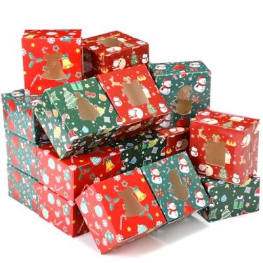 Imagem de Humyoun 24 caixas de biscoito de Natal com janelas de 10 x 10 x 6 cm caixas de padaria de Natal pequena para presente para doces, cupcakes, biscoitos, rosquinhas