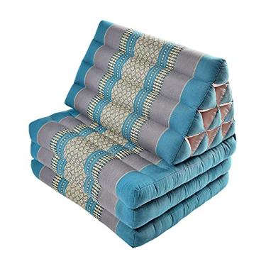 Imagem de Zafuko Almofada tailandesa de três dobras - azul-petróleo/turquesa - enchimento de sumaúma orgânico resistente à água, multiuso, incluindo meditação, descanso, leitura, alongamento.