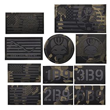 Imagem de Patch tático, adesivos refletivos infravermelhos de cabeça de gato Trident, bandeira americana, placa de chamada, Don't Tread On Me Army Military Hook Loop Backing Camo Digital Black Patch