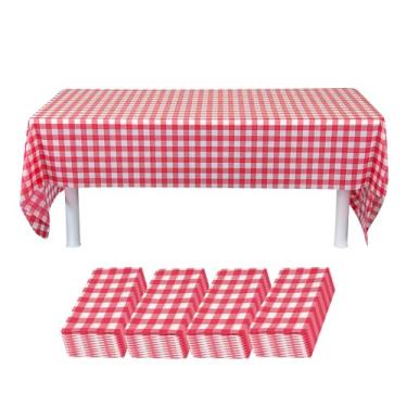 Imagem de Restaurantware - Capas de mesa guingão Table Tek 277 x 137 cm, 20 capas de mesa impermeáveis – descartáveis, sem rugas, capas de mesa retangulares de plástico vermelho, para festas, banquetes e