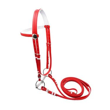 Imagem de Dynwave Rédea de cavalo com rédea, ajustável, versátil, confortável, corda para montaria, alça para aulas de curso de fazenda de clube, L Red