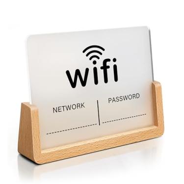 Imagem de Sinal de senha WiFi para hóspedes domésticos - Placa WiFi minimalista acrílica com base para aviso de rede de quarto de hóspedes, escritório e hotel do Airbnb