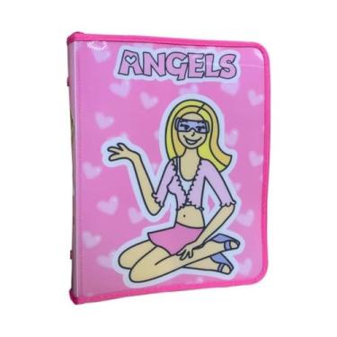 Imagem de Pasta com Zíper Fichário Angels Rosa Ofício Yes com Argolas e Bolso Interno Escolar Documentos
