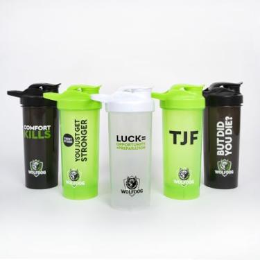 Imagem de WOLFDOG Frascos para coqueteleira de proteína, pacote com 5, 700 ml, plástico à prova de vazamento, livre de BPA, inclui misturador de bolas de metal, ideal para exercícios de academia e vitaminas