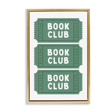 Imagem de Stupell Industries Arte de parede em tela flutuante com moldura dourada Green Book Club Tickets, design por Lettered and Lined, 78 x 53 cm
