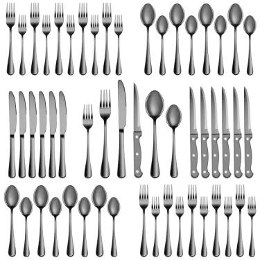 Imagem de Jogo de Talheres Preto 24 Peças com Facas de Churrasco MUTNITT, Aço Inox para 4 Pessoas...