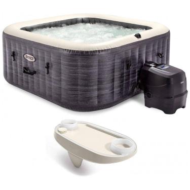 Imagem de Spa Inflável Hidromassagem para 4 Pessoas com Supote para Celular e Tablet, Intex 28449EP, Cinza