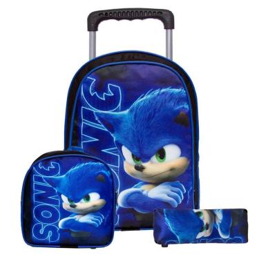 Imagem de Mochila Infantil Masculina Escolar Sonic Lancheira Estojo
