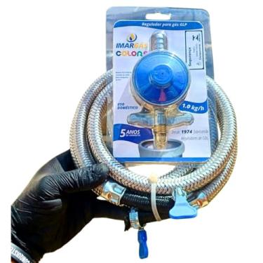Imagem de Regulador registro Gás Blue Elite 1kg/h Inmetro cozinha fogão forno cooktop mangueira malha aço 1,2 metros