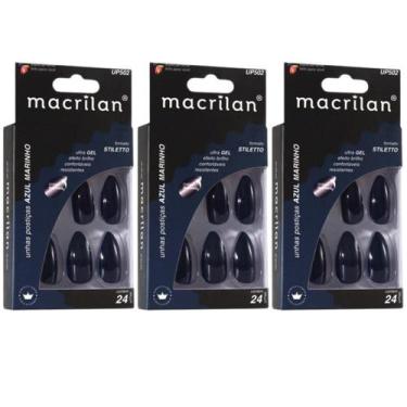 Imagem de Kit 3 Unhas Postiças Stiletto Azul Marinho UP502 - Macrilan