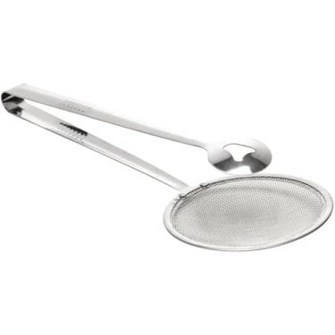 Imagem de Escumadeira para Fritura em Aço Inoxidável 28cm com Pegador – Rede de 10cm para Escorrer Óleo – Utensílio de Cozinha Resistente, Durável e Higiênico, Ideal para Batata Frita, Pastel e Salgados