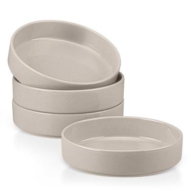 Imagem de Herogo Conjunto de 4 tigelas de massa, tigelas de salada rasas de 1000 ml, pratos grandes de macarrão para cozinha, seguro para micro-ondas e lava-louças, café salpicado marrom