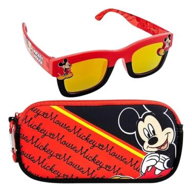 Imagem de ARKAID Óculos de sol Mickey Mouse com estojo | Conjunto de acessórios oficiais da Disney | Lentes UV 400 seguras com capa protetora com zíper para crianças