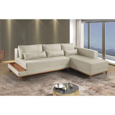 Imagem de Sofá De Canto 4 Lugares Com Chaise M-174 Estofados Martins Linho Creme