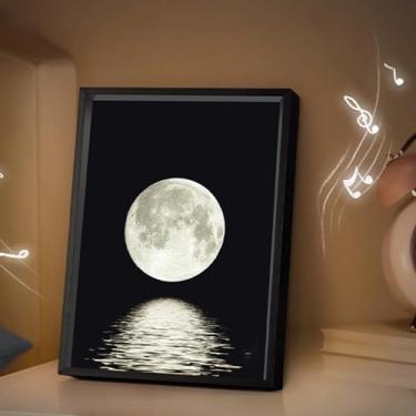 Imagem de Luz Noturna 2 Em 1 e Alto-falante Bluetooth, Conexão BT 5.3, Lâmpada Lunar de 18x24 Cm Estilo Moldura de Foto Iluminação Suave de Luz Estelar para Quarto
