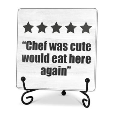 Imagem de Placa de acrílico engraçada de 10 cm - Chef Was Cute Would Eat Here Again- Placa de citações de elogio, decoração de sala de jantar e cozinha, acessórios de mesa de cozinha doméstica-A193