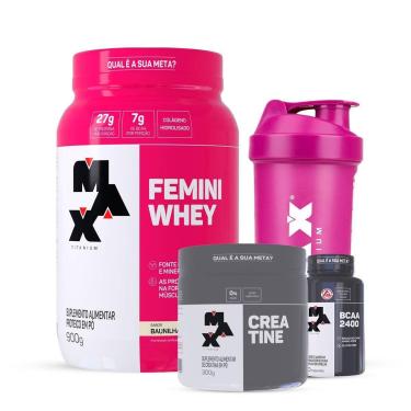 Imagem de Combo Whey Feminino 900 Gr, Creatina 300g, BCAA 100c e Coqueteleira-Feminino