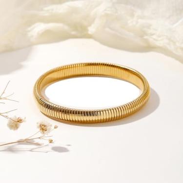 Imagem de 1 pulseira feminina moderna de aço inoxidável com padrão vertical elástico, tom dourado e prateado, joia de declaração de moda, One Size, Aço inoxidável, Sem Pedra Preciosa