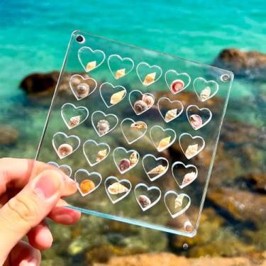 Imagem de Caixa de exibição magnética acrílica de concha, 25 grades transparentes, caixa organizadora de artesanato pequena em forma de coração, caixa organizadora de concha transparente para joias de unhas