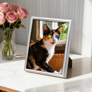 Imagem de Porta-retratos de 10 x 15 cm com borda fina para fotos de família, suporte de plástico clássico e moderno para decoração de casa e escritório (prateado)