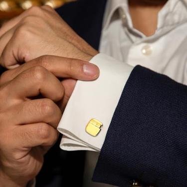 Imagem de Abotoaduras para homens conjuntos de abotoaduras onduladas quadradas acessórios de negócios, One Size, Aço inoxidável, Sem Pedra Preciosa