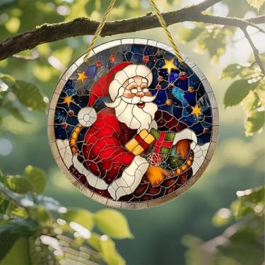 Imagem de Protetor solar de acrílico colorido, janela de vitral de Natal Papai Noel, janela suspensa de 18 cm, decoração de parede com design de vitral impresso, ideia de presente e ornamento de jardim, uso