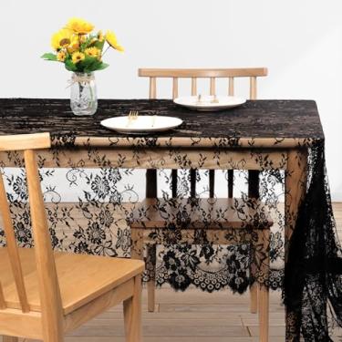 Imagem de Toalha de mesa de renda preta 152 × 300 cm para decoração rústica de festa de casamento, chá de panela, decoração de mesa de recepção bordada vintage