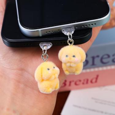 Imagem de Plugue de poeira de porta de carregamento tipo C para celular, pingente de coelho faça você mesmo, para tablet Samsung Huawei, porta USB-C, capa antipoeira, amarelo