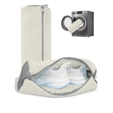 Imagem de 1 bolsa de máquina de lavar sapatos para tênis, kit de limpeza sem manchas, bolsa reutilizável de limpeza de sapatos de lavanderia para lavadora e secadora, bege