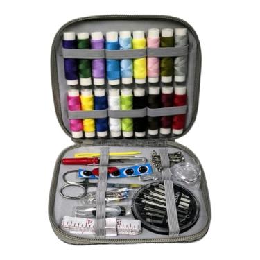 Imagem de Kit de costura 86 peças com estojo cinza, kit de agulha e linha de marcoon com suprimentos de costura e acessórios para crianças, adultos, iniciantes, casa, viagem, emergência, incluindo tesoura, fita