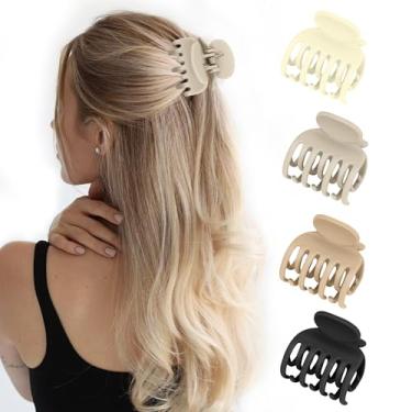 Imagem de Clipes de cabelo com dentes de fileira dupla para cabelo fino pacote com 4 grampos de mandíbula média antiderrapante para cabelo fino e grosso para mulheres e meninas (bege, cáqui, marrom, preto)
