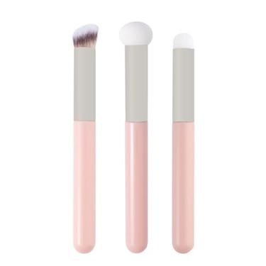 Imagem de 3 peças, conjunto de esponja de corretivo, 3 peças, uso duplo molhado e seco, pincel de cobertura múltipla para lábios faciais, rosa