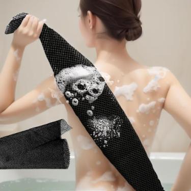 Imagem de 1 esponja de rede africana, esponja de banho, esfoliante corporal de chuveiro, esponja de rede esfoliante africana, esfoliante corporal africano, adequado para uso diário (preto)