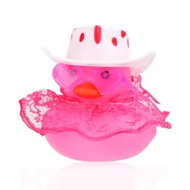 Imagem de Pato de borracha, carro pequeno, pato de borracha, ornamentos engraçados, acessórios de pato para carro, pato com cartola, óculos de sol, saia para painel de carro, decoração de mesa de escritório