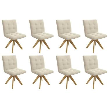 Imagem de Cadeira Sala De Jantar Nice 1c001ca Premium Madeira Maciça Kit 8 Un Carvalho-linho Bege Argila - Kappesberg
