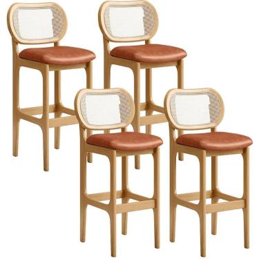 Imagem de Kit 04 Banquetas Altas Para Cozinha Bancada Sala Tela Betta Fixa L02 Couríssimo Camel - Lyam