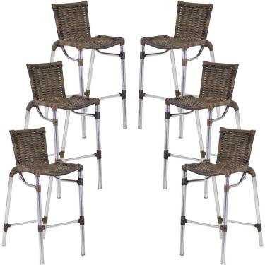 Imagem de Kit 6 Banquetas Alumínio Fortaleza Alta Para Balcão Cozinha Bar Trama Original Argila