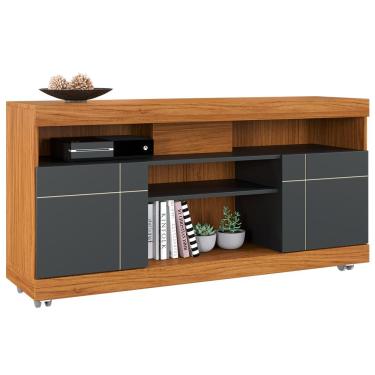 Imagem de Rack Para Sala de Estar TV 47 Pol com Rodízios Raya C04 Noce Milano Preto Fosco - Lyam Decor