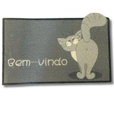 Imagem de Tapete Capacho Decorativo Pets, 60x40cm, Poliéster Emborrachado, Antiderrapante, Para Porta de Entrada (GATO DE COSTAS)