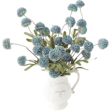 Imagem de Floroom 6 peças de flores artificiais para mães de seda sintética azul empoeirado, mini crisântemos falsos a granel com hastes para centros de mesa de casamento azul ardósia DIY, arranjos florais