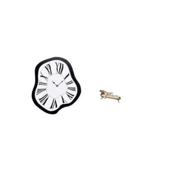 Imagem de Fenteer Relógio de Parede Acrílico Distorcido E Sofá-cama de Madeira em Miniatura: Relógio Criativo com Efeito Derretido, Peças de Mobiliário para